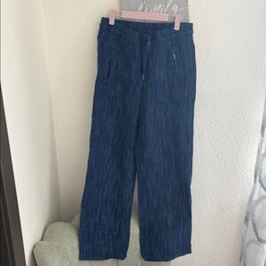 Athleta Navy Linen Striped Pants